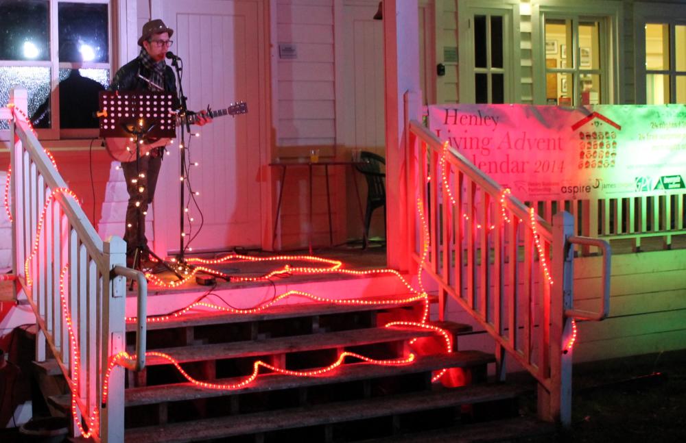 Nick Breakspear playeds amidst some Christmas lighting on Henley Cricket Club